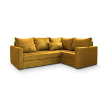 ECKSOFA LIRENO R-S Gelb Plüsch-Stoff mit Schlaffunktion - Gelb, Holz (220/153cm) - MASSENO