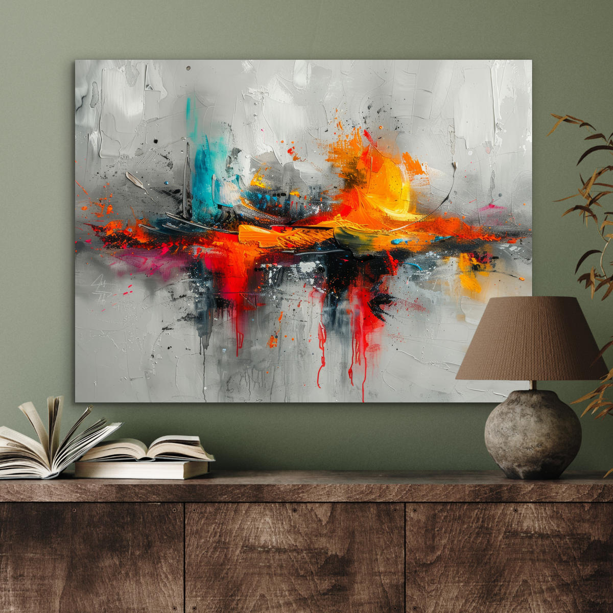 KOVOVÝ OBRAZ Moderné umenie - Oranžová - Sivá - Abstraktné 80x60 cm - svetlosivá, kov (80/60cm) - MuchoWow