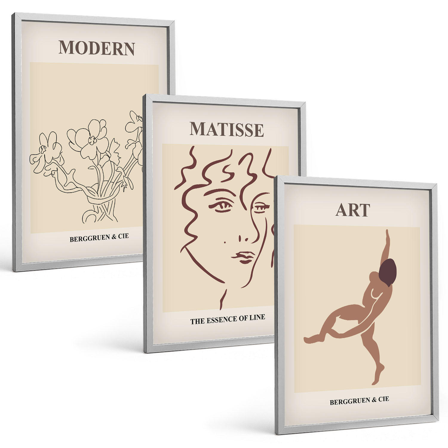 BILDER SET 3er Set - 40x60 cm Silberner Rahmen - Stilvolle Grafiken, Blumen, Figuren - Silberfarben, Kunststoff (40/60cm) - TULUP