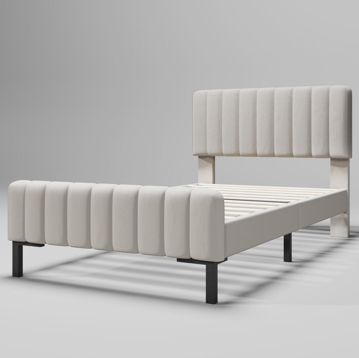 POLSTERBETT 90/200 cm Grau-Beige mit höhenverstellbarem Kopfteil - Grau, Textil (90/200cm) - OKWISH