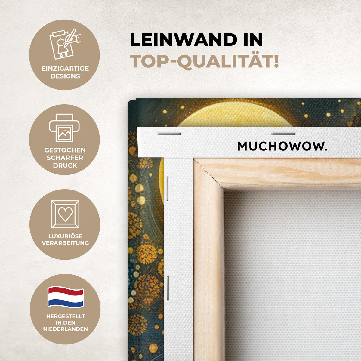 LEINWANDBILD Baum - Mond - Blumen - Gold - Kunst 40x60 cm - Orange, Textil (40/60cm) - MuchoWow