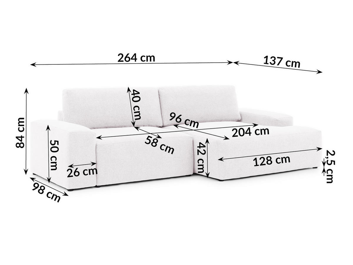 ECKSOFA Lennon aus Creme Strukturstoff mit Schlaffunktion und Bettkasten - Creme/Schwarz, Holz/Kunststoff (264/137cm) - S-Style