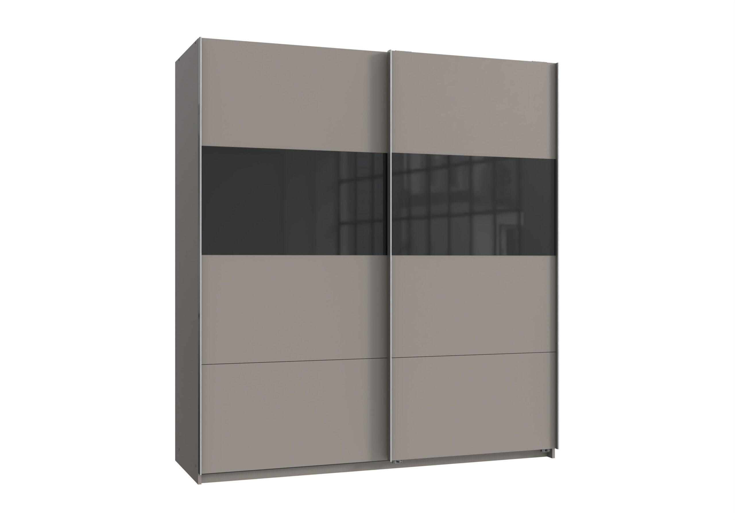 SCHWEBETÜRENSCHRANK Bramfeld in Saharagrau mit Schwarz Glas 180 x 198 x 65 cm (B x H x T) Kleiderschrank - Grau, Holzwerkstoff (80/200/120cm)