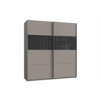 SCHWEBETÜRENSCHRANK Bramfeld in Saharagrau mit Schwarz Glas 180 x 198 x 65 cm (B x H x T) Kleiderschrank - Grau, Holzwerkstoff (80/200/120cm)