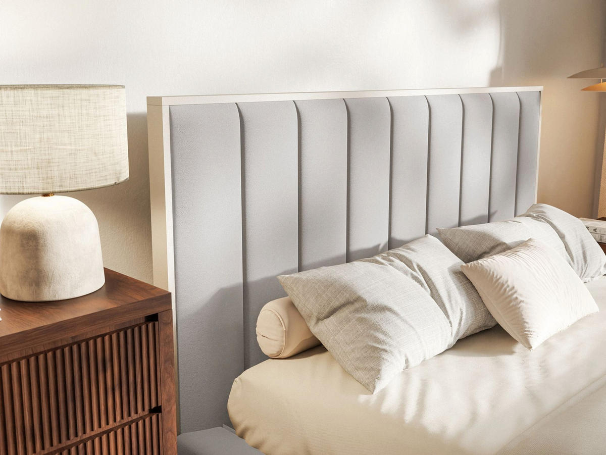 POLSTERBETT Togents Hellgrau mit Veloursbezug und LED, 140x200 cm - Hellgrau, Textil (140/200cm) - Selsey
