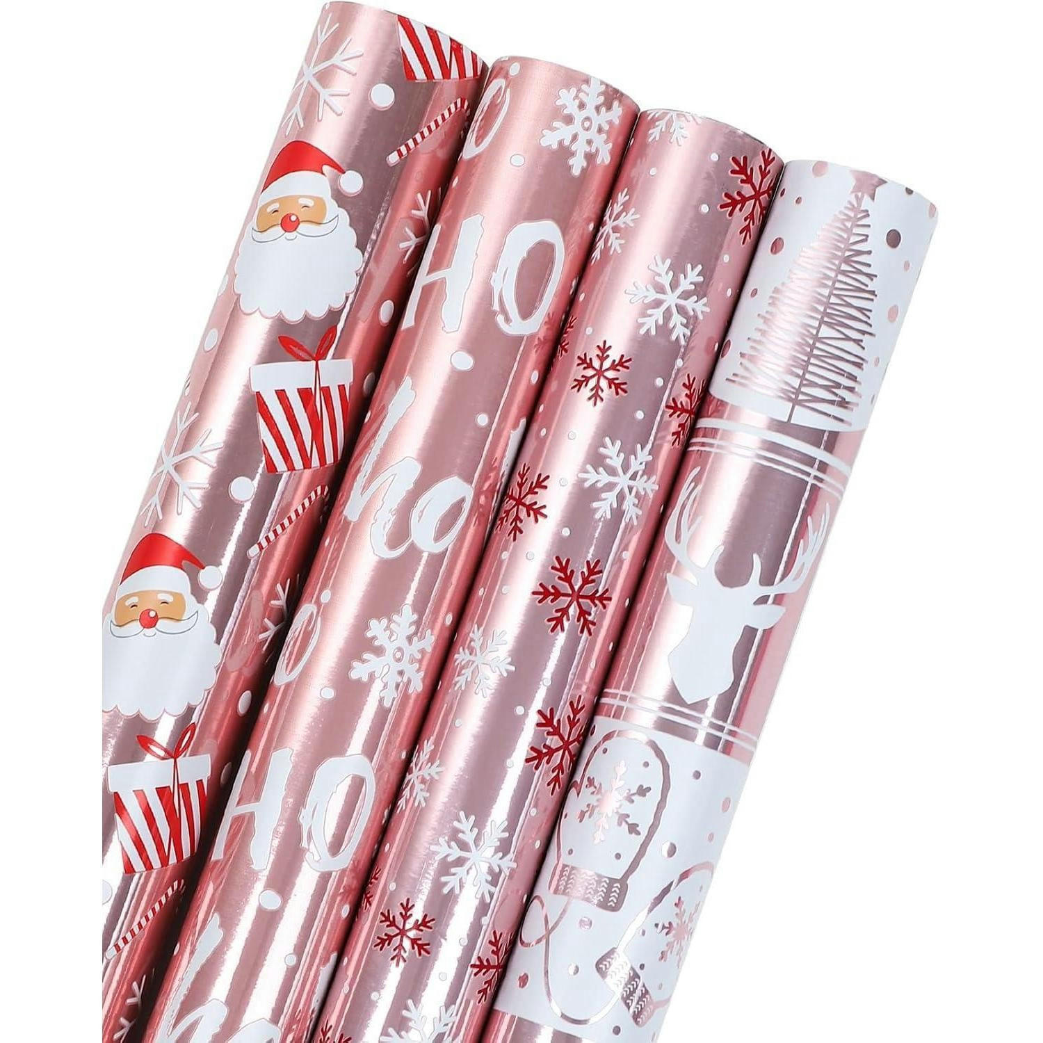 GESCHENKPAPIER 4 Rollen Roségold Weihnachtsmotive 76 cm x 305 cm - Multicolor, Papier (4/76/15cm)