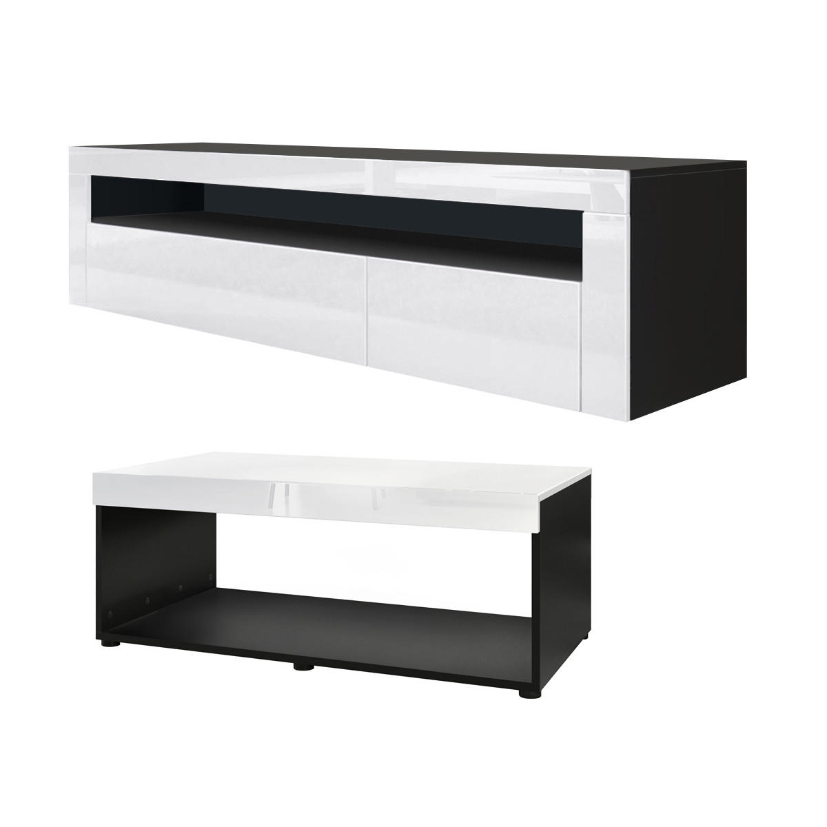WOHNZIMMERSET Berlin Weiß Hochglanz - Weiß Hochglanz, Holzwerkstoff (155/46/40cm) - Vladon