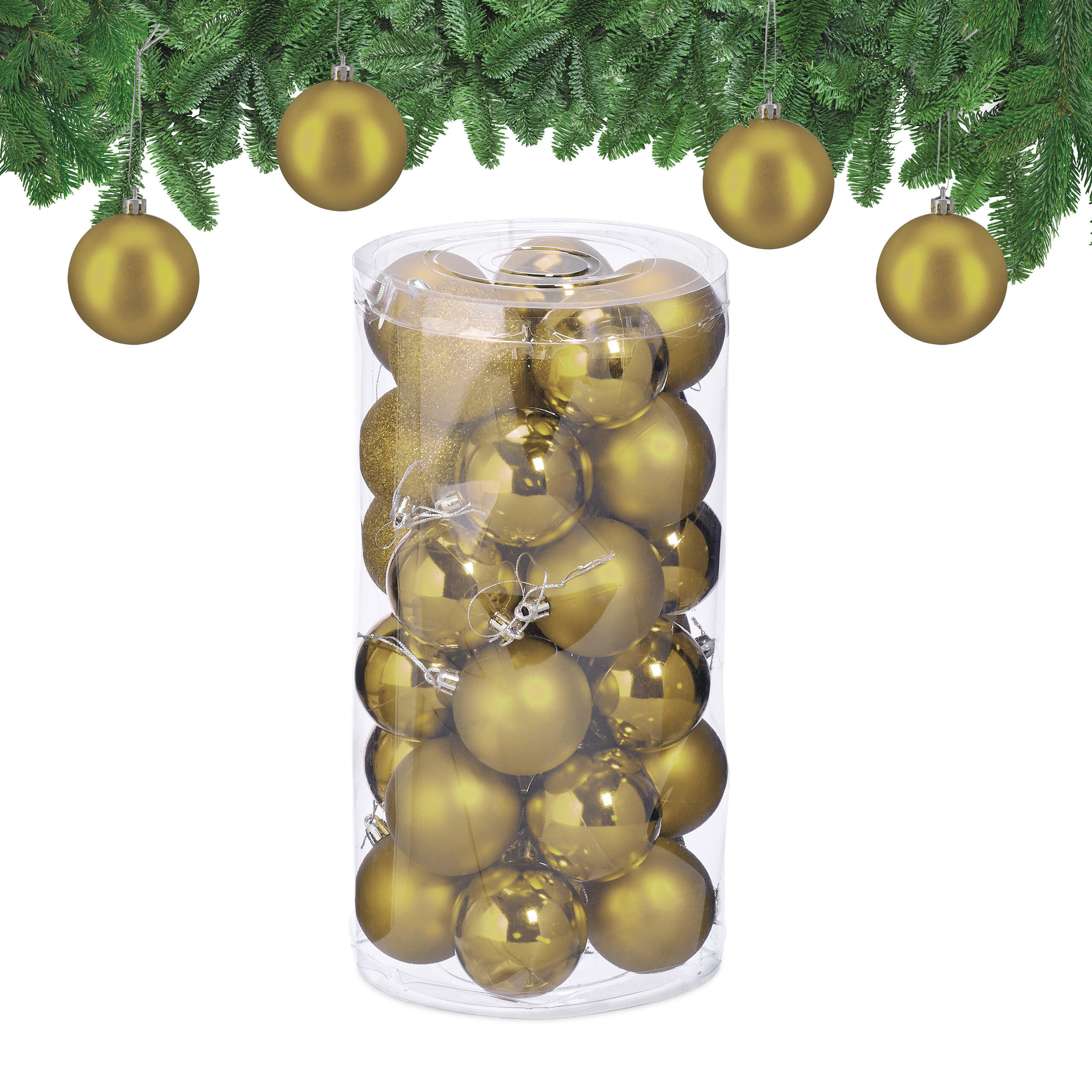 30XWEIHNACHTSKUGELN - Goldfarben, Kunststoff (6/7/6cm) - Relaxdays