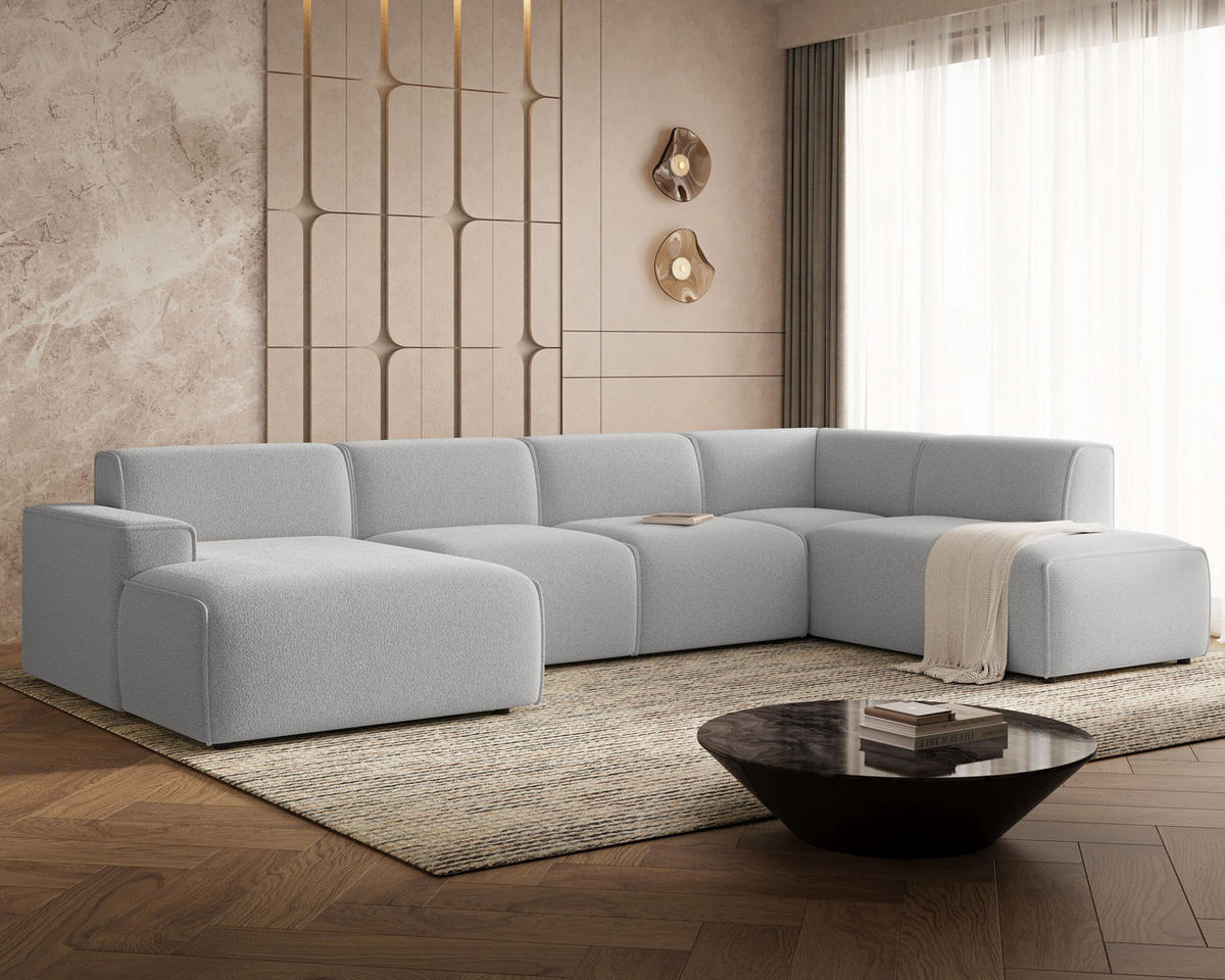 ECKSOFA U Belluno Grau Rechts - Schwarz/Grau, Holz/Kunststoff (220/378cm) - Graingold