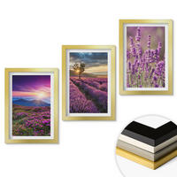WANDBILDER 3er Set - 20x30 cm Goldrahmen - Sonnenuntergang auf Lavendelfeldern - Goldfarben, Kunststoff (20/30cm) - ArtPrintCave