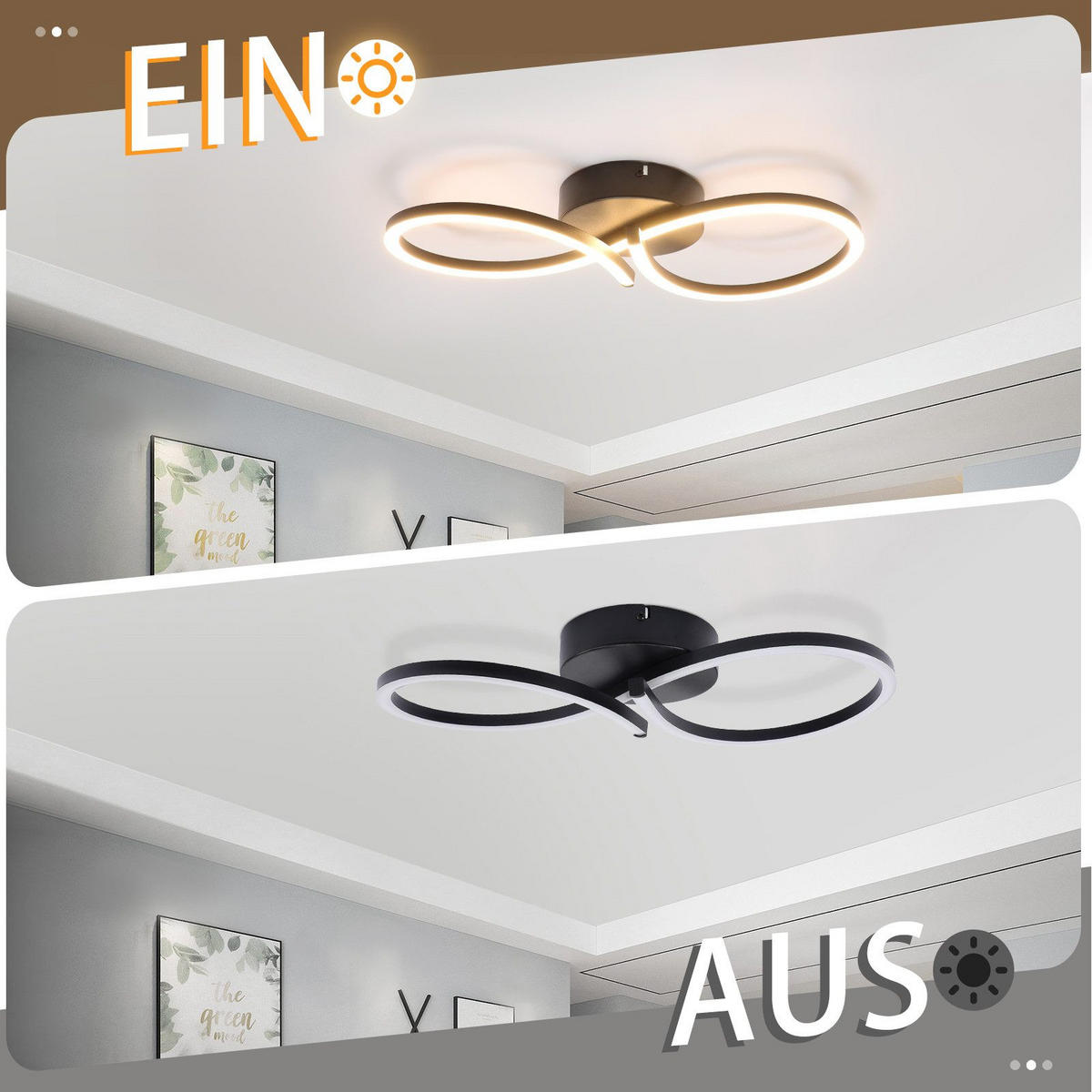 LED-DECKENLEUCHTE Mackall 19/45/8cm - Schwarz, Metall (45/19/8cm) - Nettlife