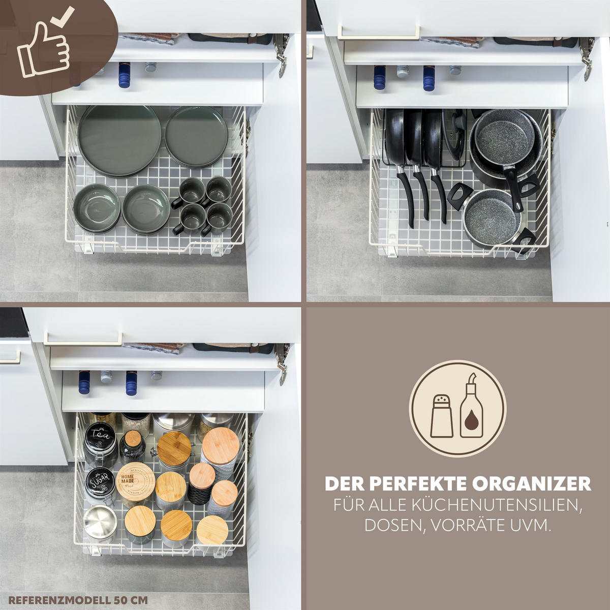 SCHRANK-KORBAUSZUG 30 cm mit Einlegeboden, cremeweiß - Creme, Metall (30/23/50.5cm) - bremermann