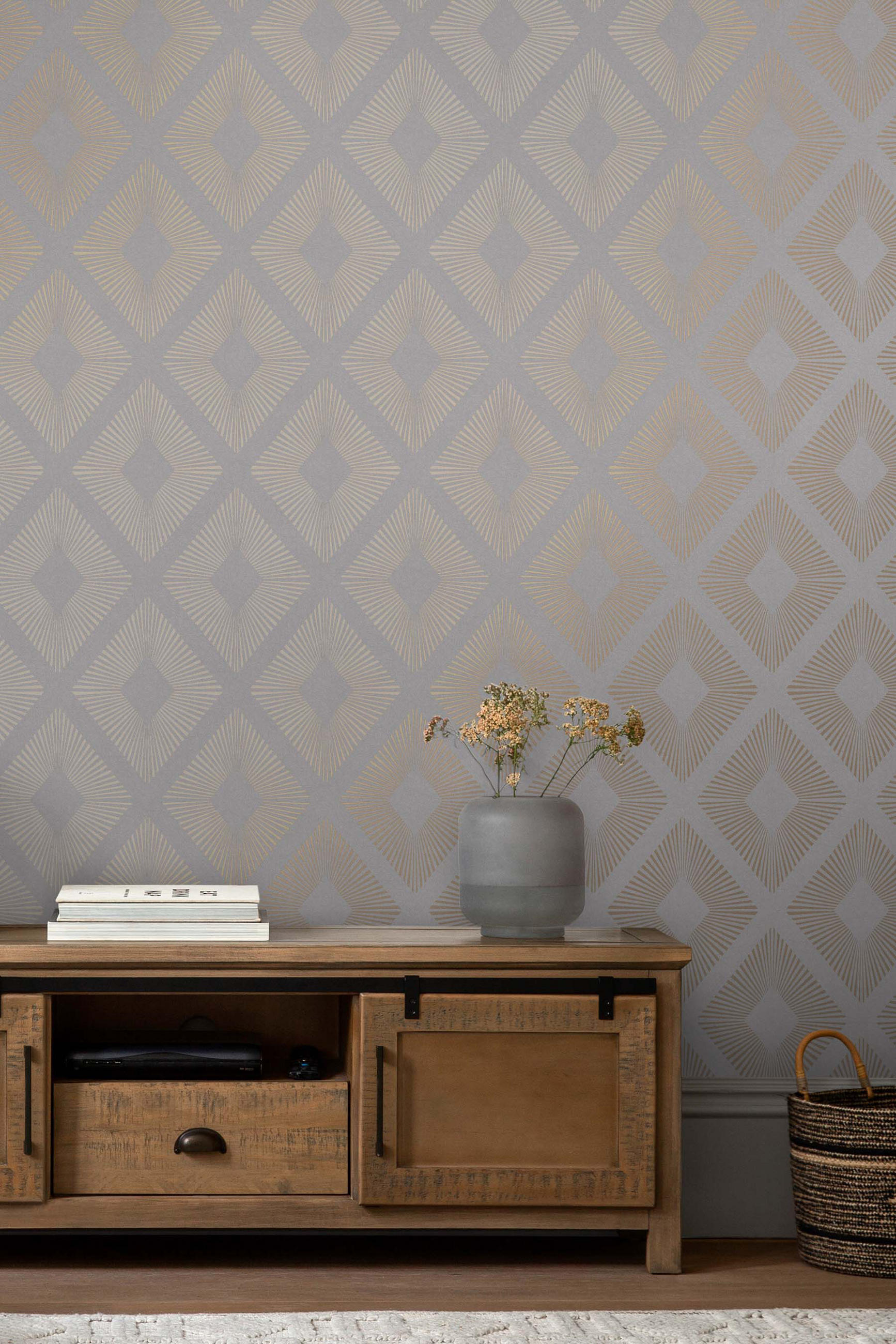VLIESTAPETE Art-Déco Diamant Roségold-Grau - Grau, Papier/Kunststoff (52/1000cm) - next