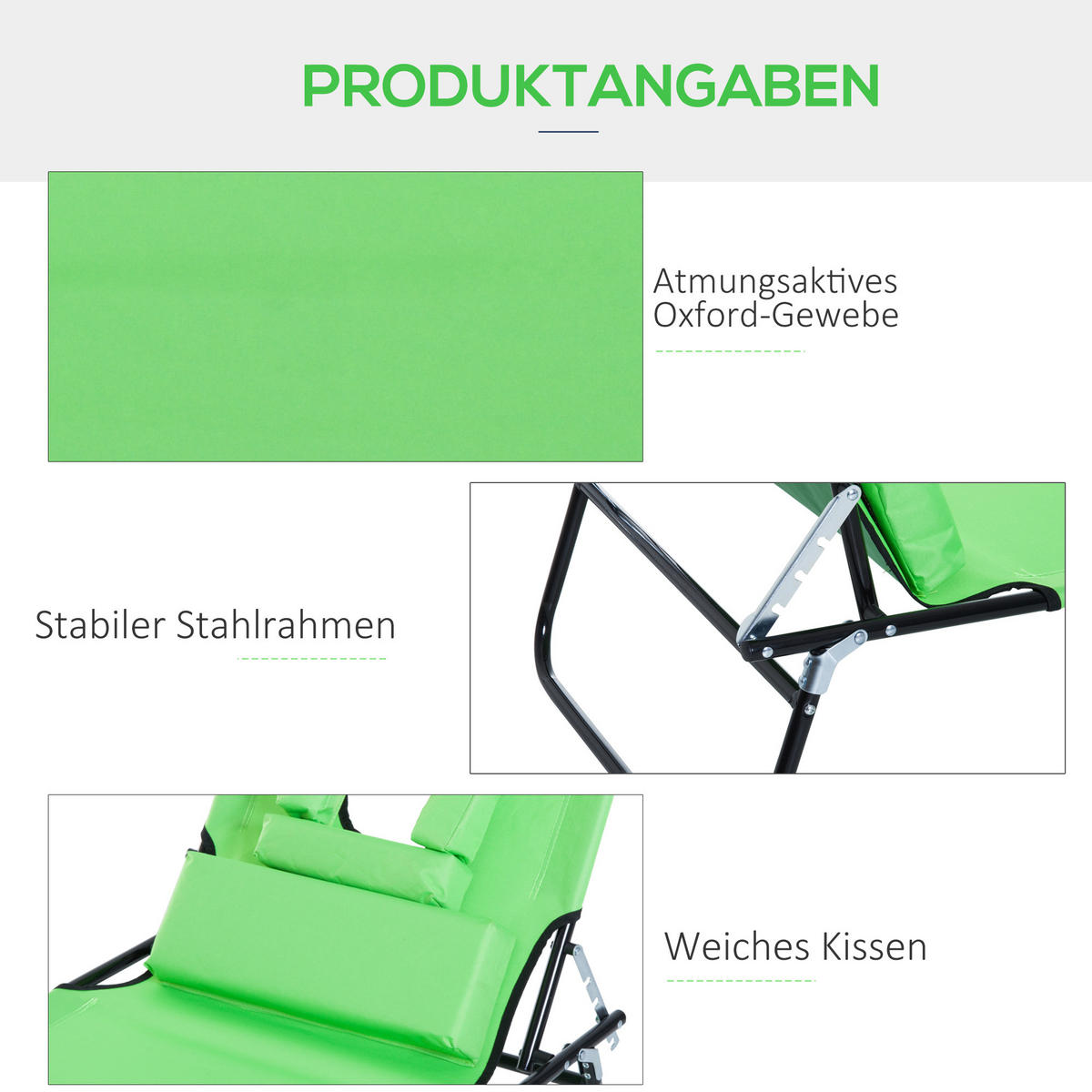 SONNENLIEGE klappbar - Grün, Kunststoff (58/36/187cm) - Outsunny