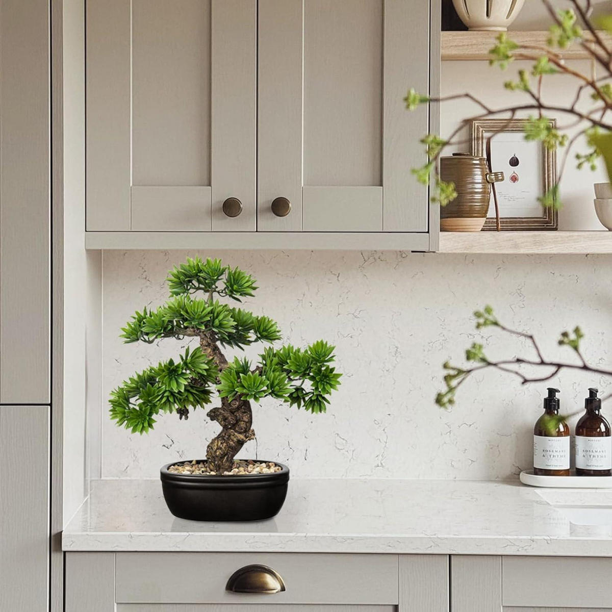 KUNSTBONSAI 40cm mit Topf - Grün, Kunststoff (40cm)