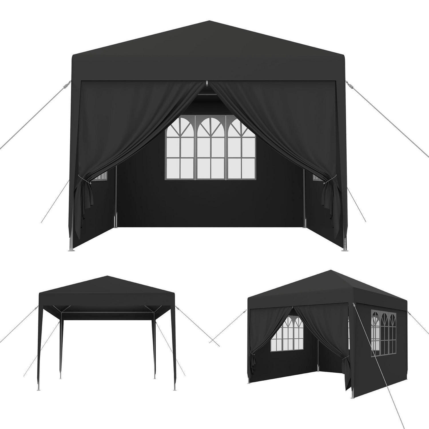 GARTENPAVILLON 3x3m Anthrazit Wasserdicht UV-Schutz mit Seitenteilen und Fenstern - Schwarz, Kunststoff (300/250/300cm)