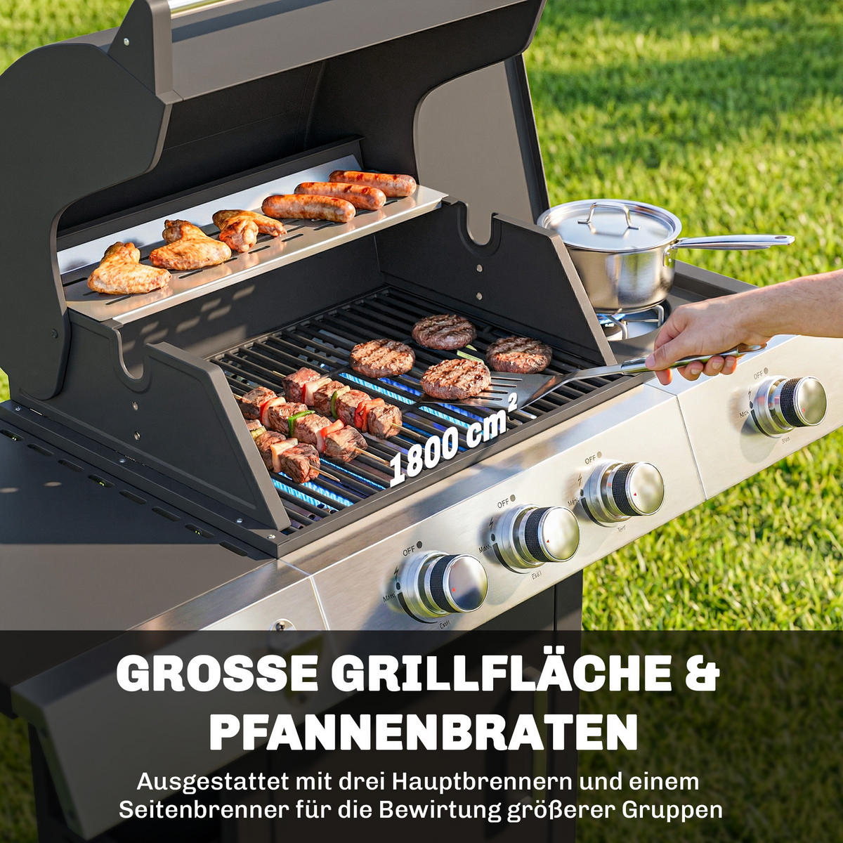 GASGRILL Edelstahl Metall Schwarz - Schwarz, Metall (50/109/109cm) - Outsunny