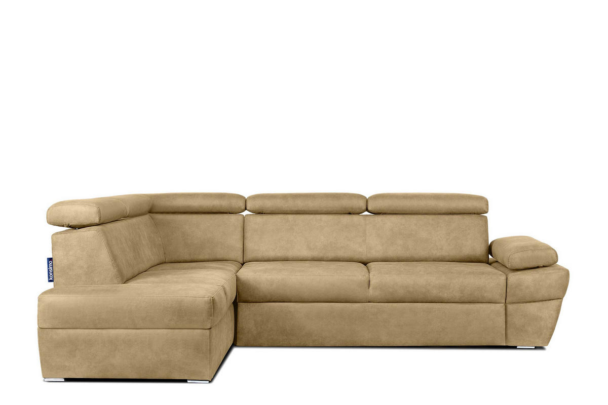 SCHLAFECKSOFA RATLO links 4/5-Sitzer mit Bettkasten in Lederoptik, ecrue - Ecru/Silberfarben, Textil (270/190cm) - KONSIMO®