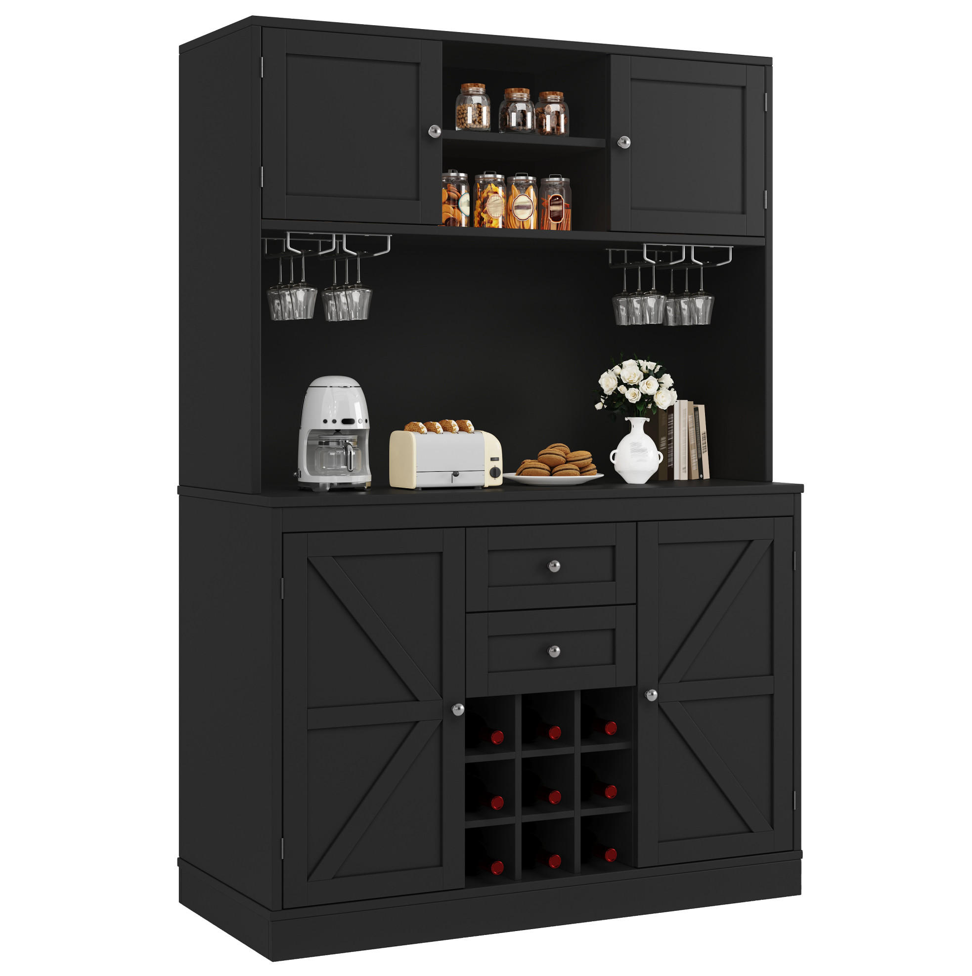 BUFFET 120/188/40 cm Schwarz aus MDF mit verstellbaren Einlegeböden - Schwarz, Holzwerkstoff (40/188/120cm) - OKMYHOME