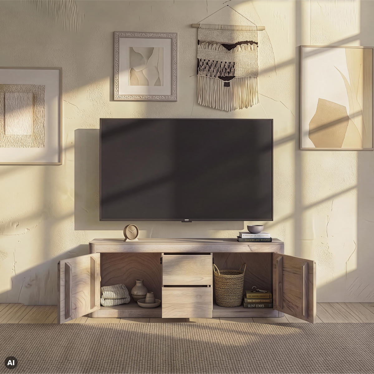 TV-BOARD Mango 147x40x58 weiß lackiert TORONTO #300 - Weiß, Holz (147/58/40cm) - Massivmoebel24