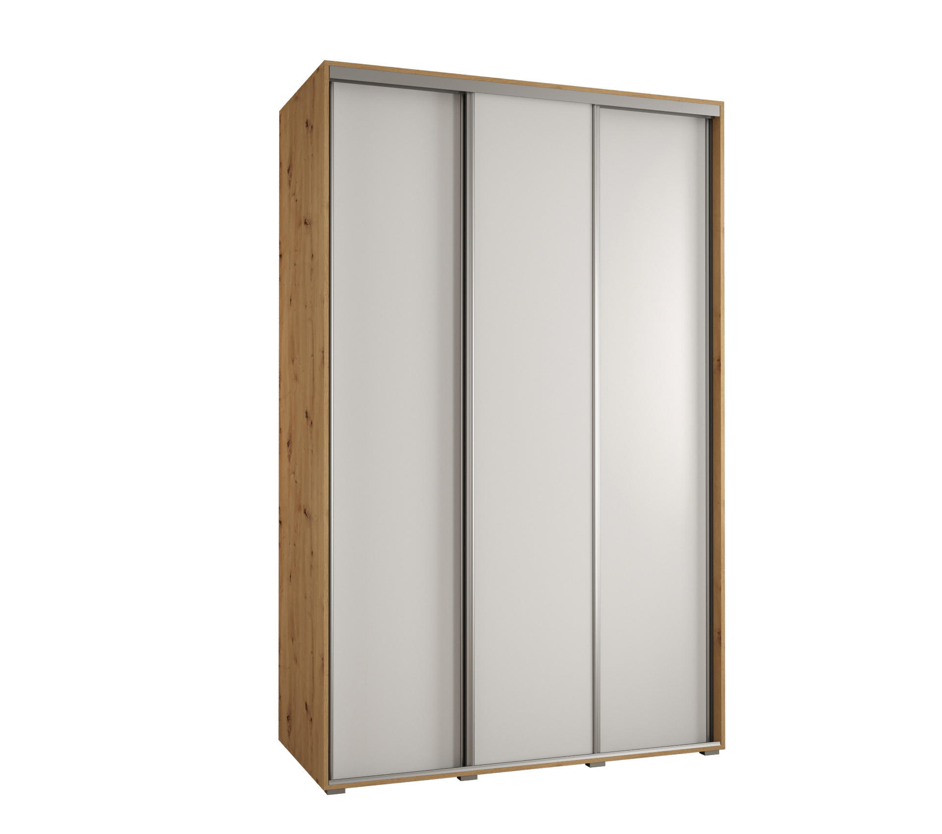 Abiks Möbel Schwebetürenschrank Eiche Artisan, Weiß, Silber 160x235x45 cm