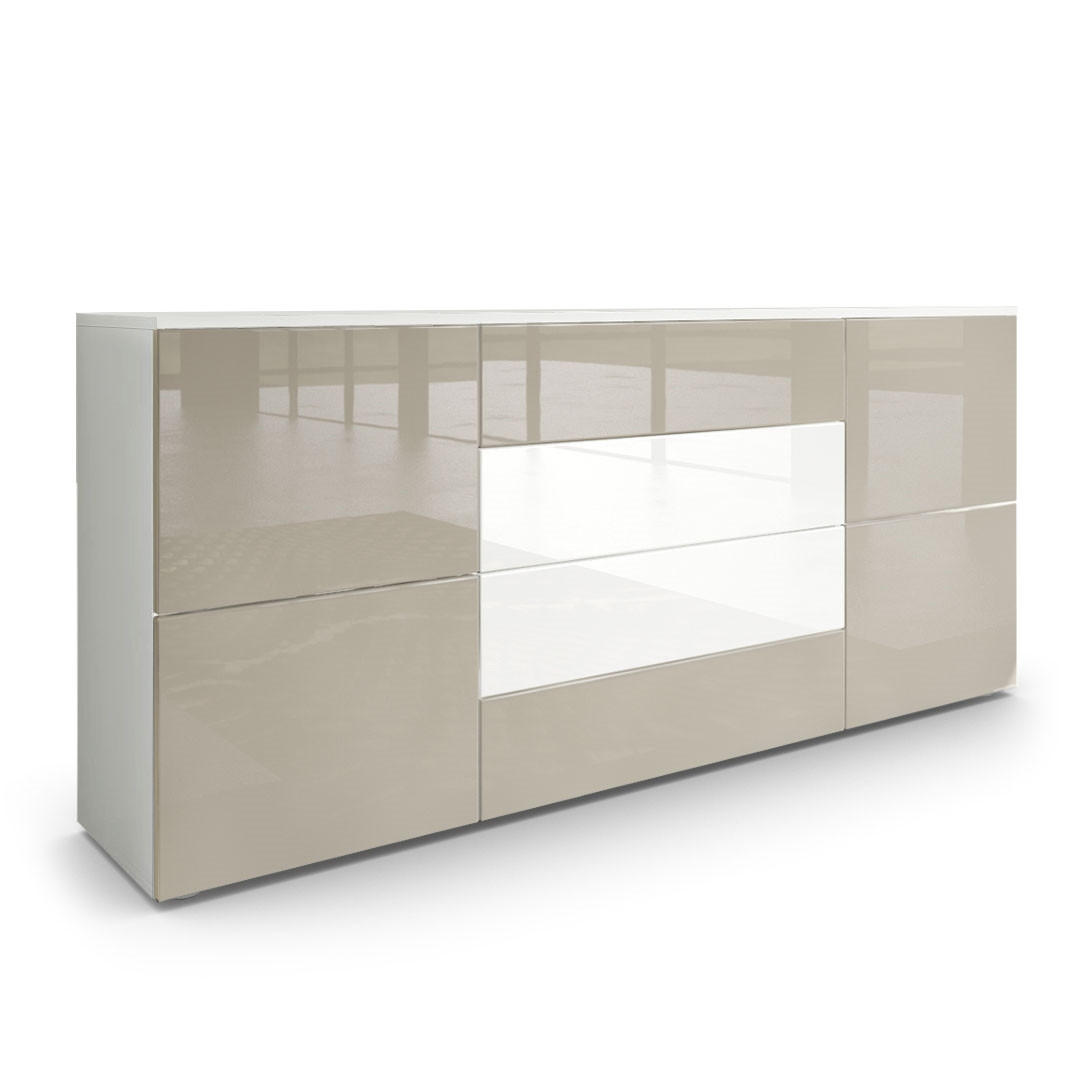 SIDEBOARD Rova Sandgrau Hochglanz / Weiß Hochglanz - Sandfarben, Holzwerkstoff (166/72/35cm) - Vladon