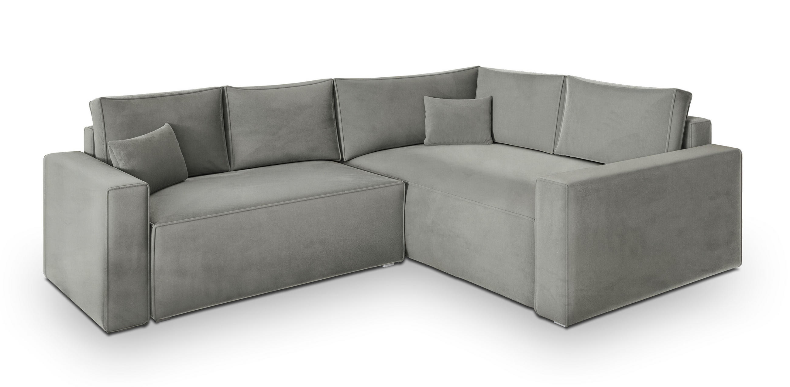 ECKSOFA ERONIS R-S Hellgrau Velours-Stoff mit Schlaffunktion - Hellgrau, Holz (265/194cm) - MASSENO