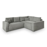ECKSOFA ERONIS R-S Hellgrau Velours-Stoff mit Schlaffunktion - Hellgrau, Holz (265/194cm) - MASSENO