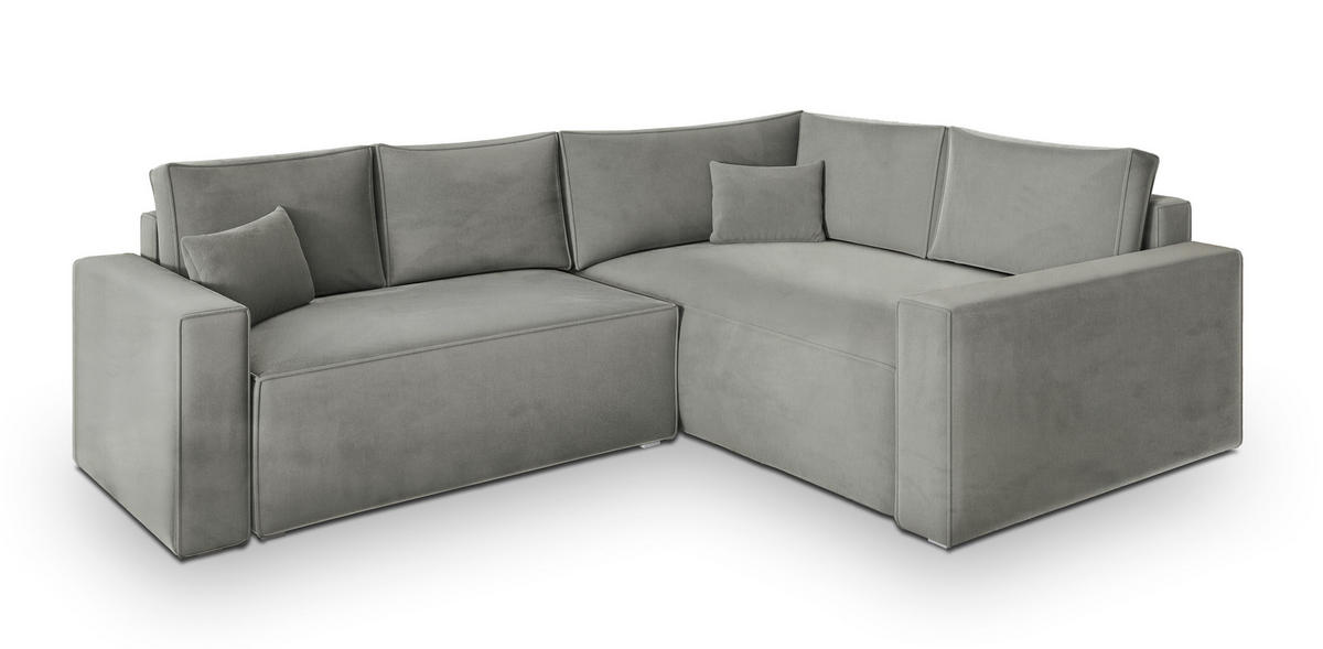 ECKSOFA ERONIS R-S Hellgrau Velours-Stoff mit Schlaffunktion - Hellgrau, Holz (265/194cm) - MASSENO