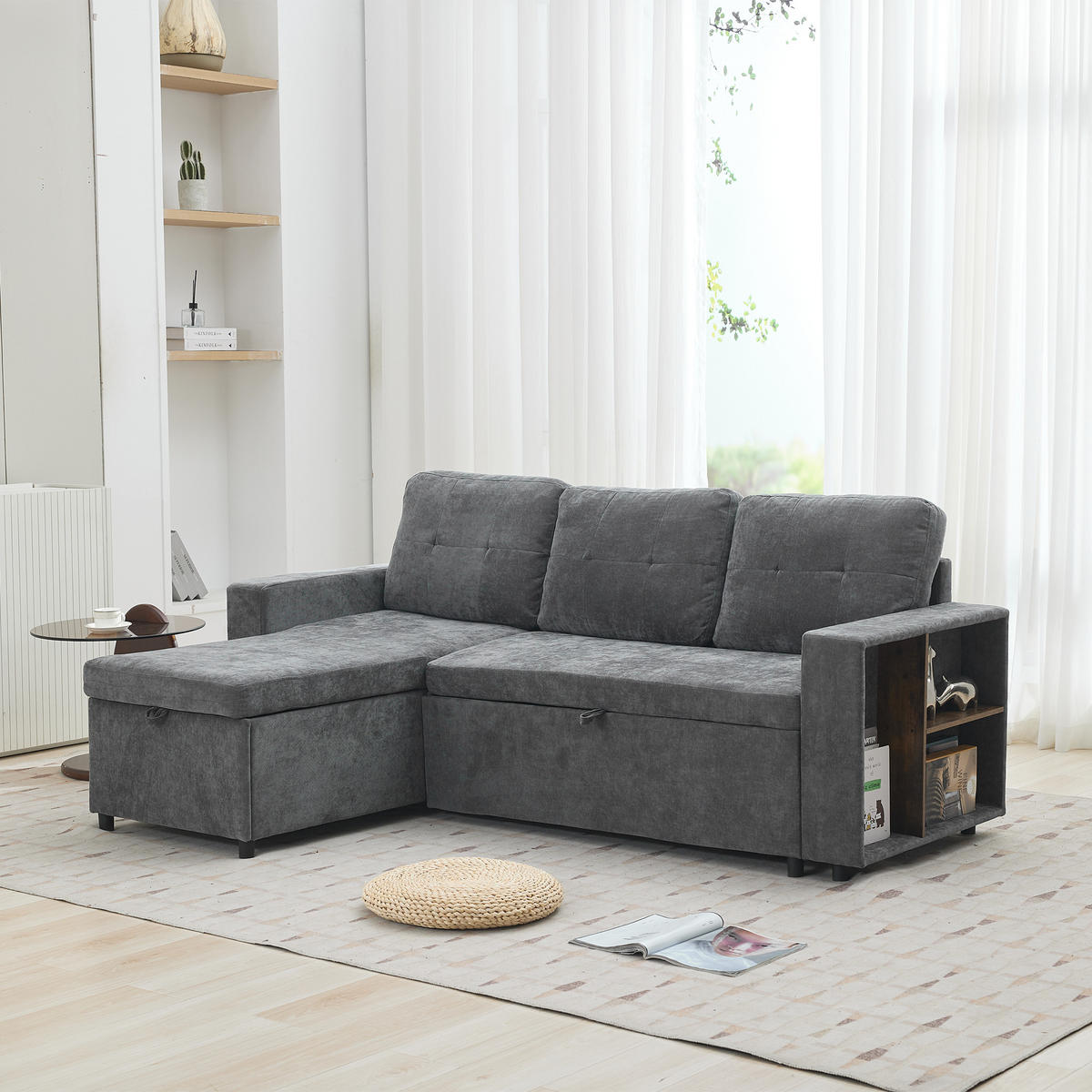 3-SITZER mit Stauraum, wechselbarer Chaiselongue und Chenille in Grau - Grau, Textil (202/85/136cm) - EVRYAE
