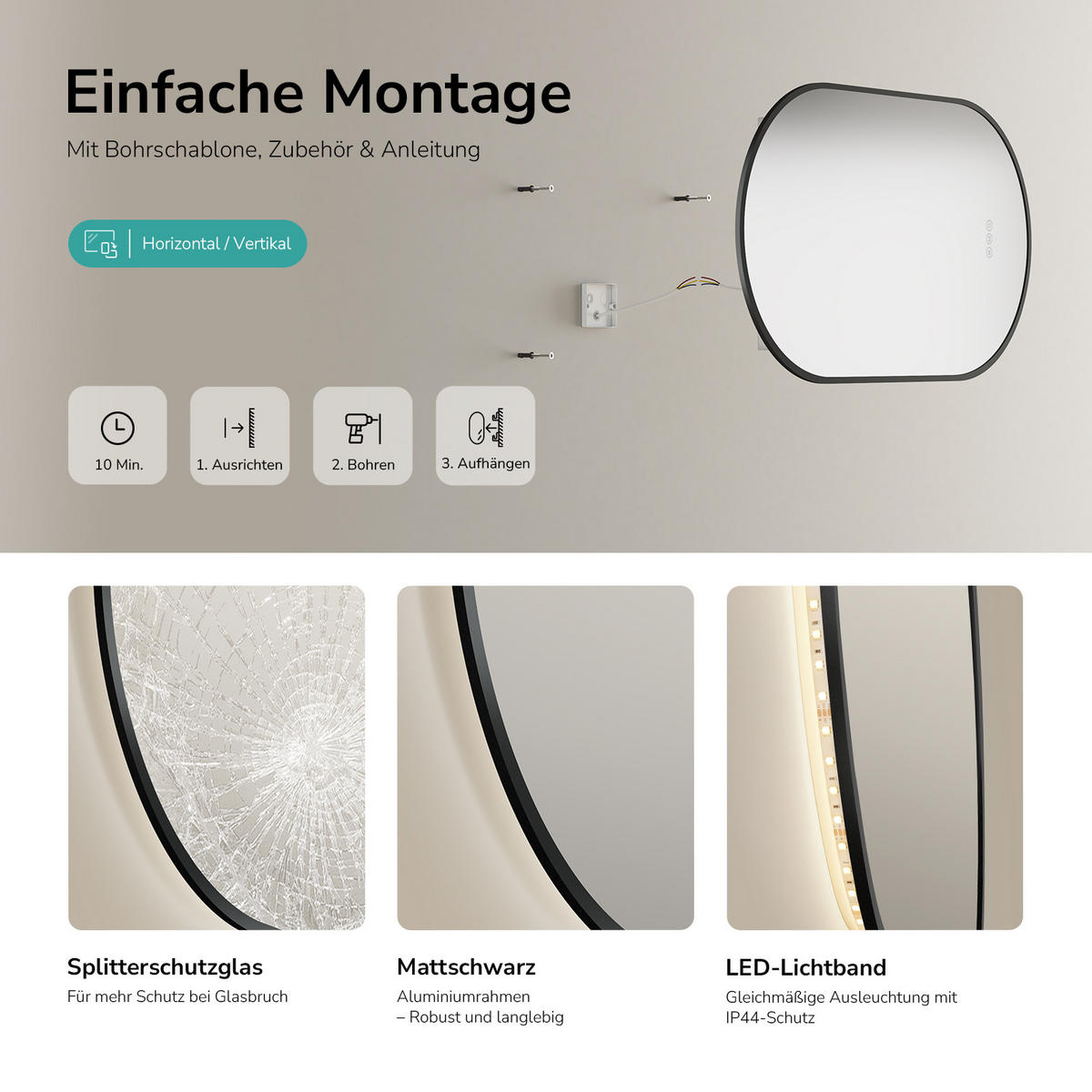 OGLINDA de baie cu LED-uri Negru 50/90/3 cm - negru, sticlă (50/90/3cm) - EMKE