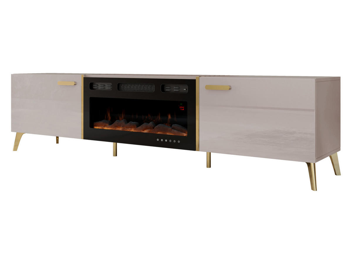 TV-LOWBOARD Picru 2D EF mit Kamin - Kaschmir/Goldfarben, Holzwerkstoff/Kunststoff (214/50/38cm) - MIRJAN24