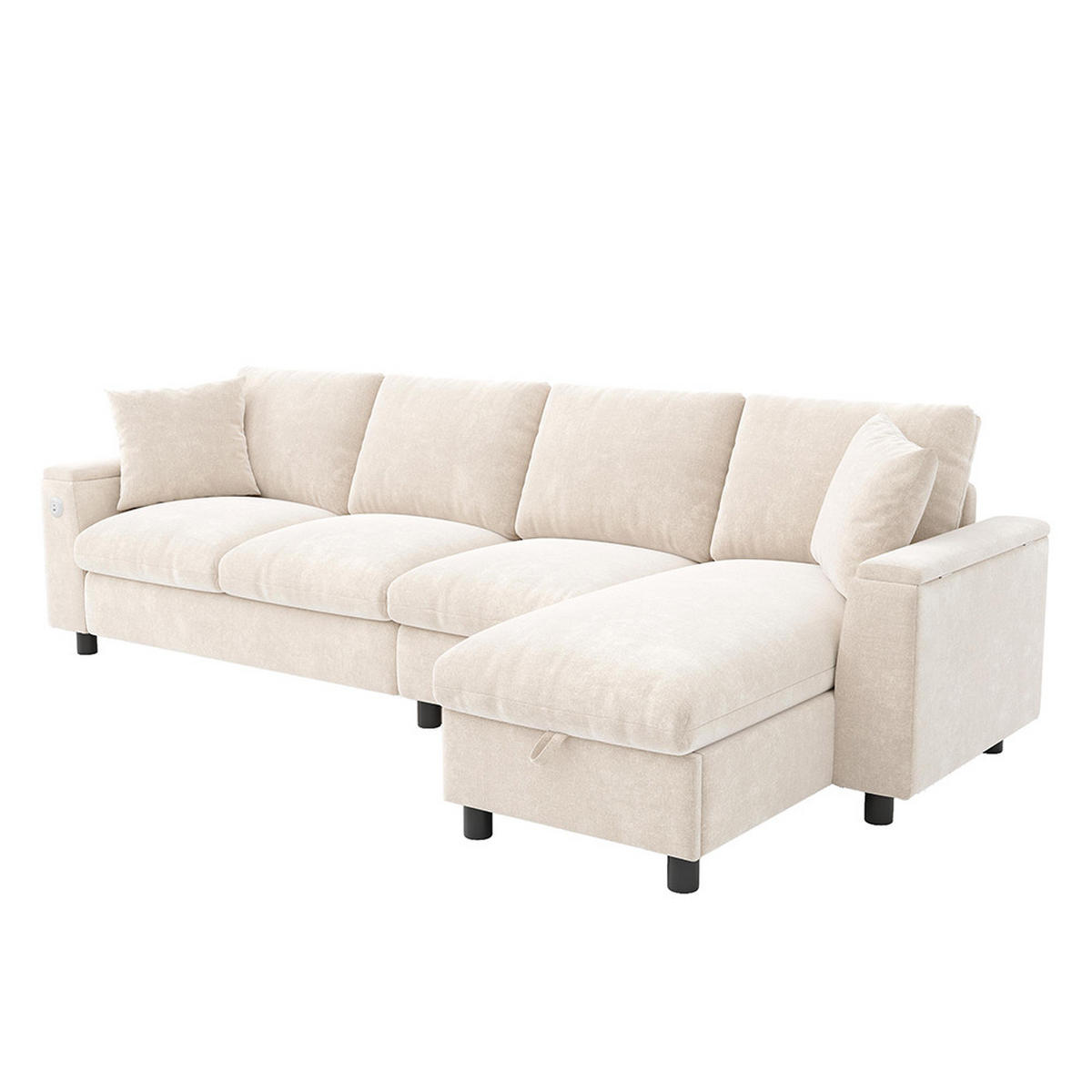 ECKSOFA L-förmige Ecke und zwei Armlehnen mit Stauraum,Chenille-Stoff,Beige - Beige, Textil (137/280cm) - KOMHTOM