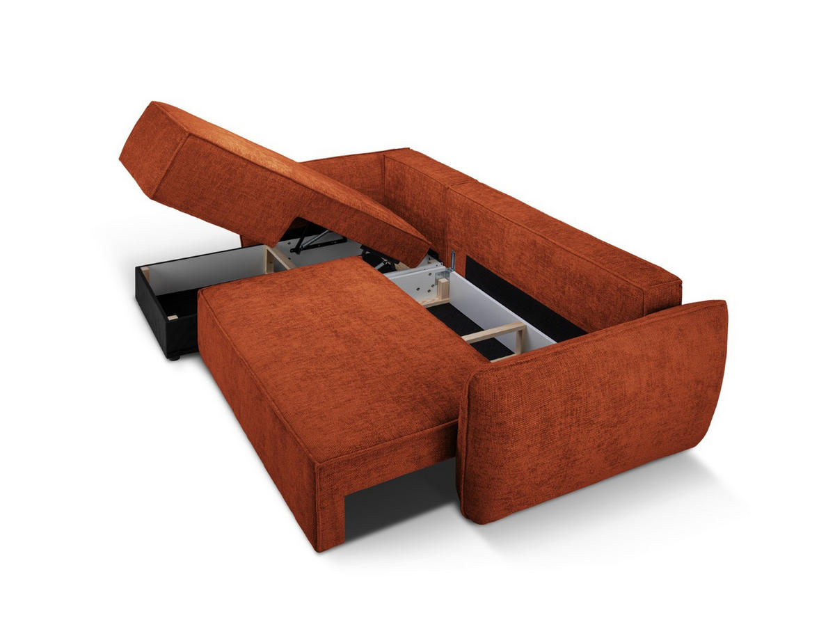 AUSKLAPPBARES-ECKSOFA links mit Container Kaelle aus Chenille-Stoff terrakotta 4 Sitzplätze - Terra cotta, Textil (165/252cm) - Micadoni