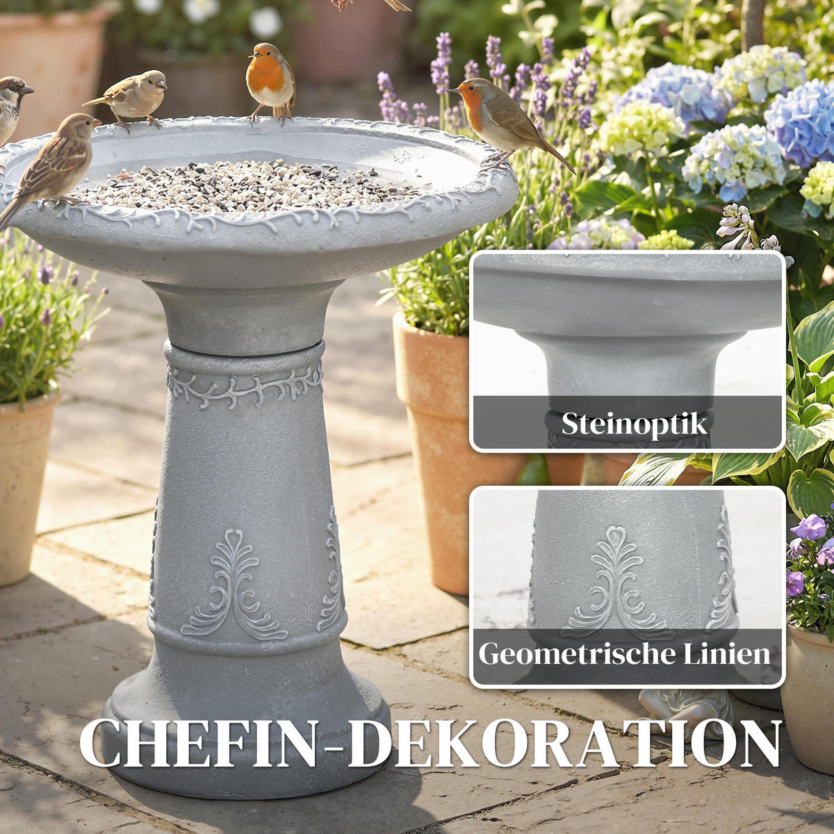 VOGELBAD Harz Grau - Grau, Kunststoff (48/51/48cm) - Outsunny