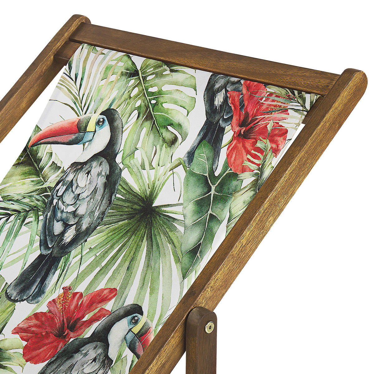 GARTENLIEGE 2er-Set hellbraun Textil weiß/mehrfarbig Tukanmotiv Anzio - Hellbraun/Multicolor, Textil (54/70/97cm) - Beliani