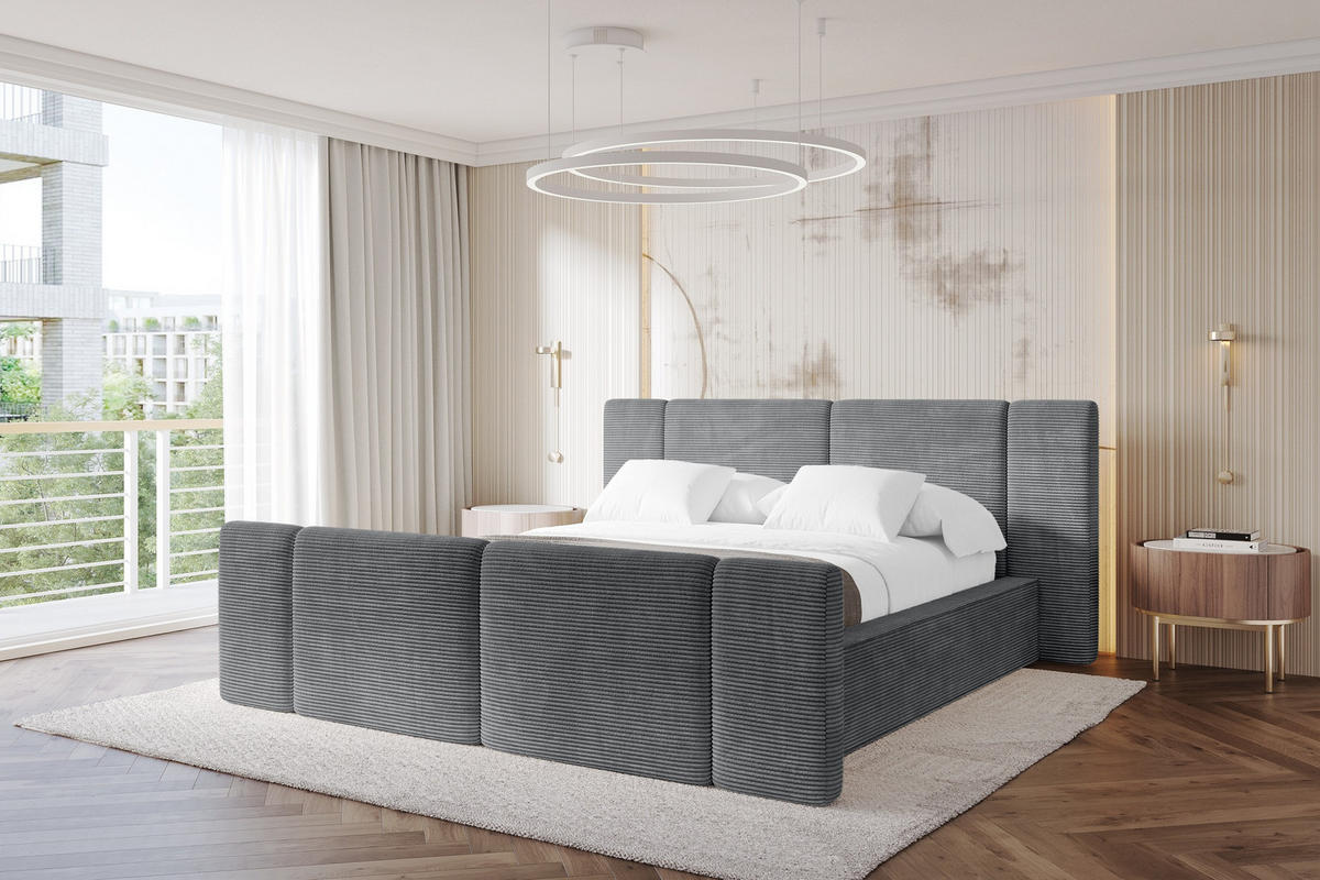 POLSTERBETT mit Bettkasten, Fußteil und Lattenrost, Bett mit Matratze H3/H4 - RIVO-Z 200x200 Dunkelgrau - Graphitfarben, Holzwerkstoff/Textil (200/200cm) - ALTDECOR