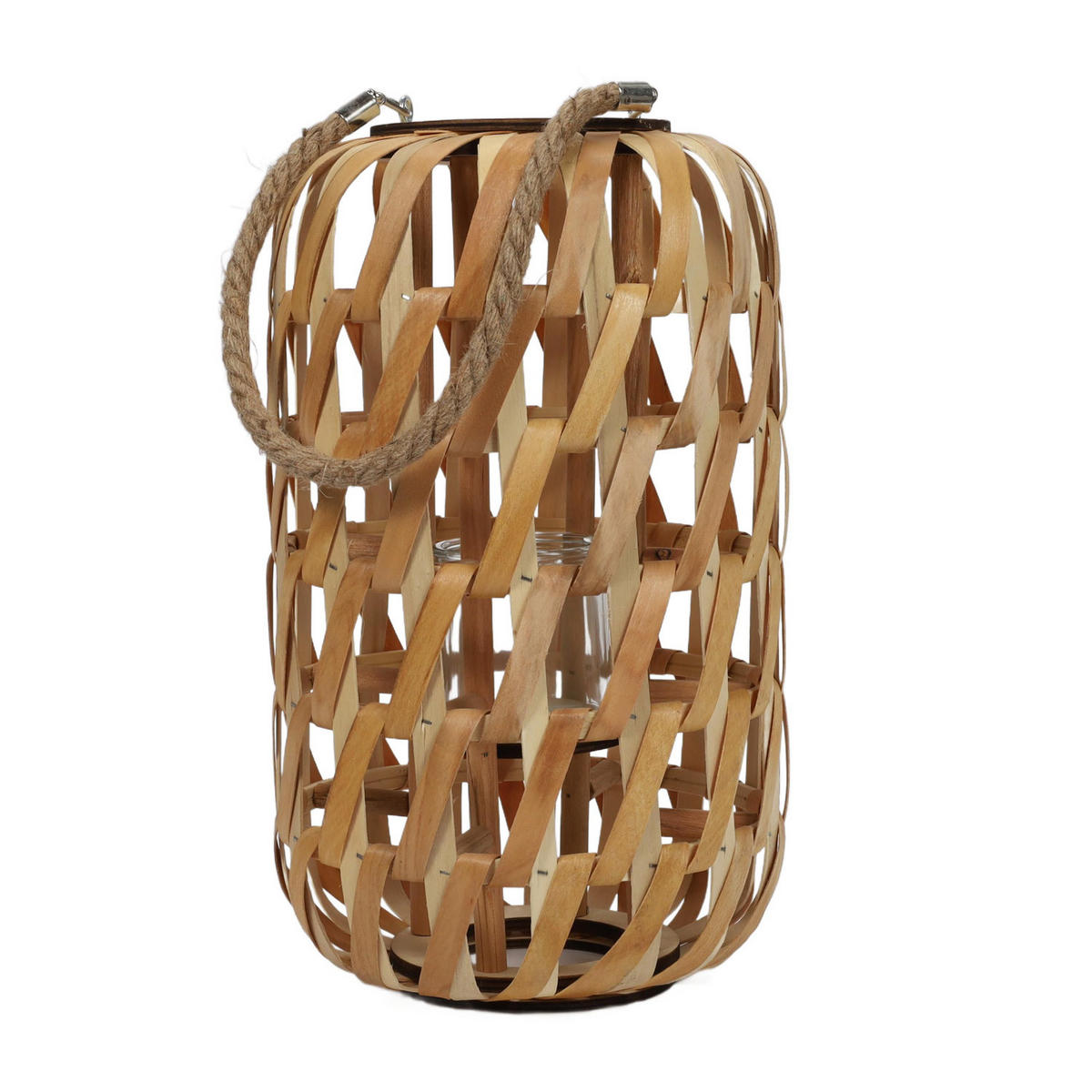 HOLZLATERNE minimalistisches Geflecht und Seilgriff 24/22/38,5 cm - Braun, Holz (22/38.5/24cm) - Home Styling Collection