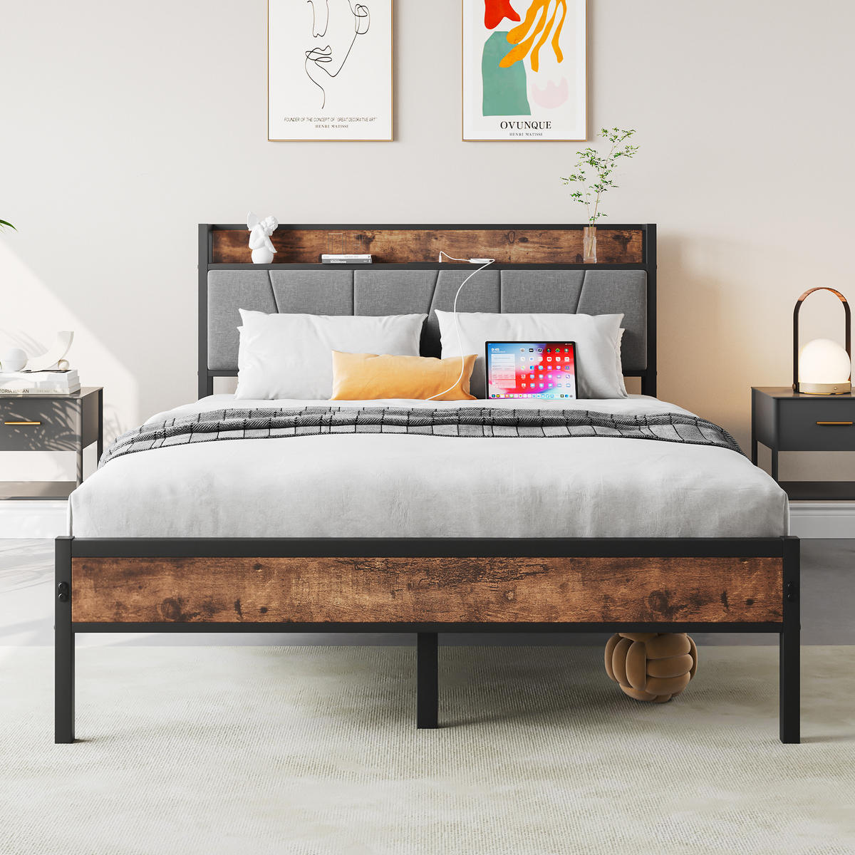METALLBETT 120/200 cm Braun mit LED und USB - Braun, Metall (120/200cm) - Oxeza