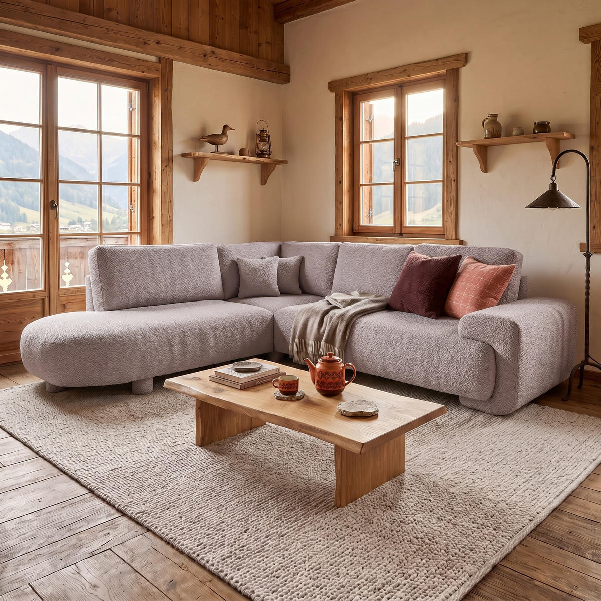 4-SITZER Ecksofa MIRABEL L Links 285x255 cm Bouclé Mauve - Mauve, Holz/Kunststoff (285/255cm) - Muffo