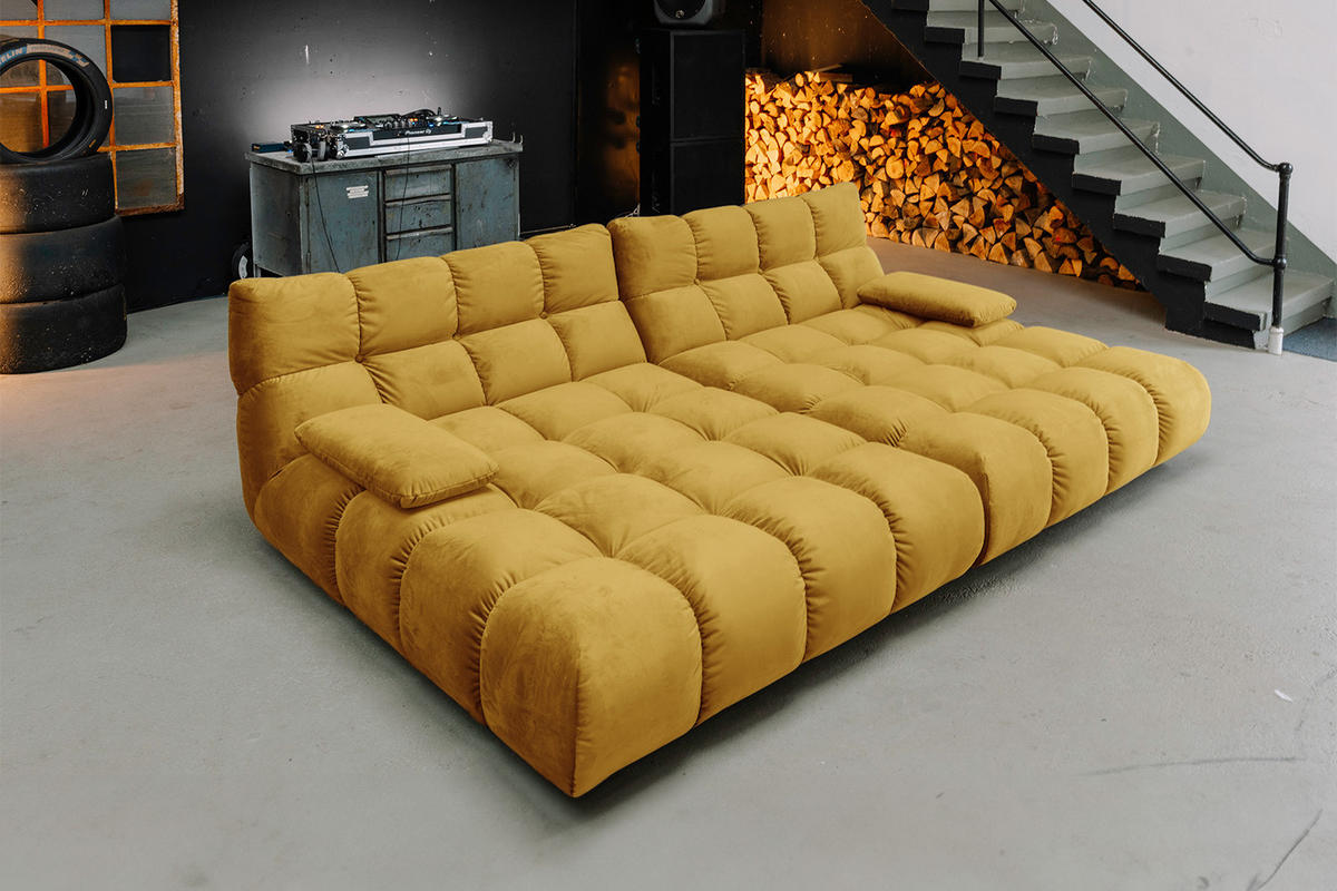 BIG SOFA VIVIEN Gelb Velvet - Currygelb/Gelb, Kunststoff/Textil (296/85/178cm) - KAWOLA
