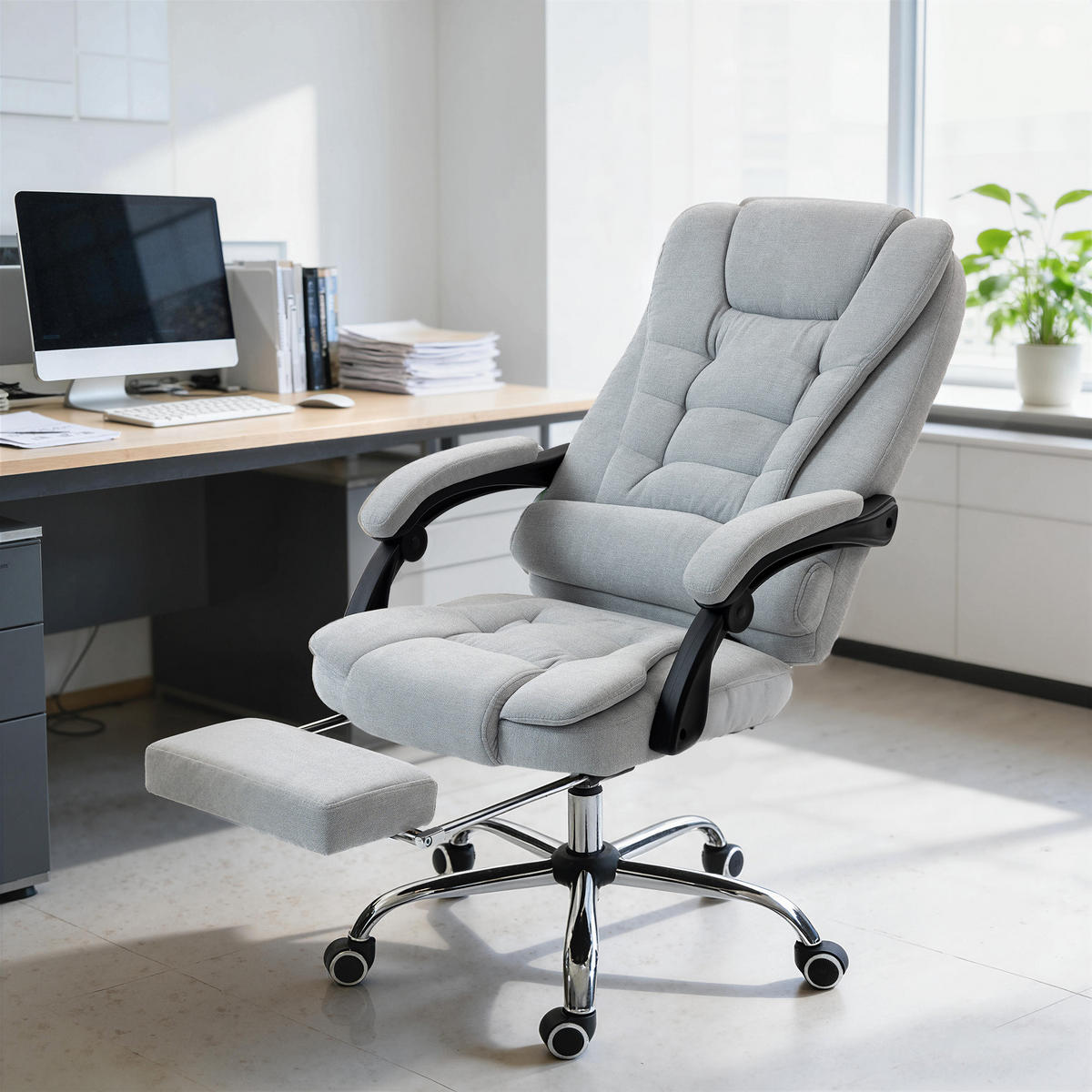 CHEFSESSEL DE-11829 Massage & Heizung Grau - Hellgrau, Textil (65/119/70cm) - ComfortXL
