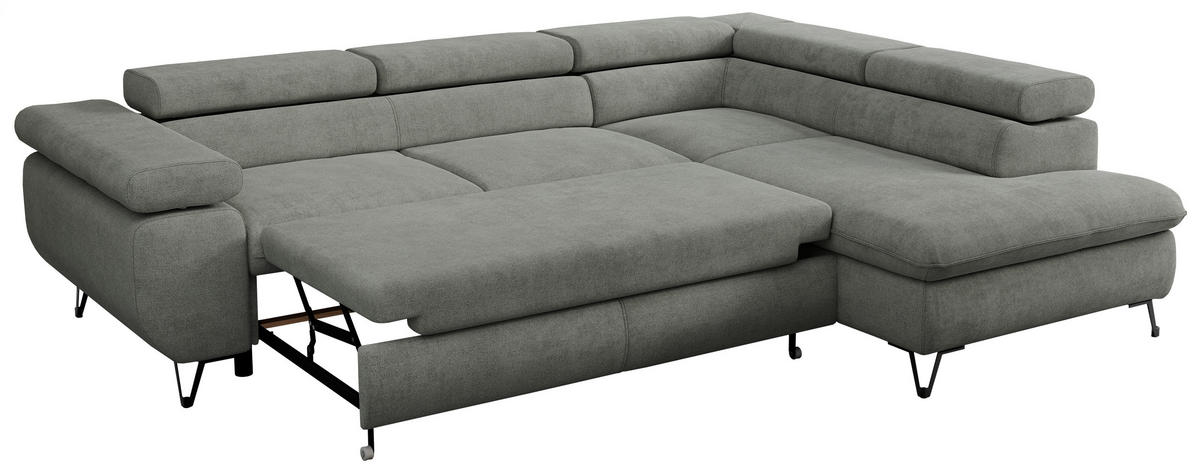 ECKSOFA PEDRO L Grau Struktur - Rechts Seite - Schwarz/Grau, Textil/Metall (273/208cm) - MKS
