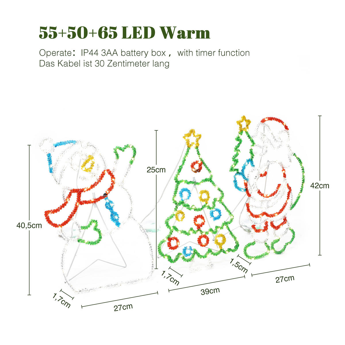 LED Weihnachtsdeko HTHD0277 - Multicolor, Kunststoff/Metall (2/42/39cm) - Hometopia