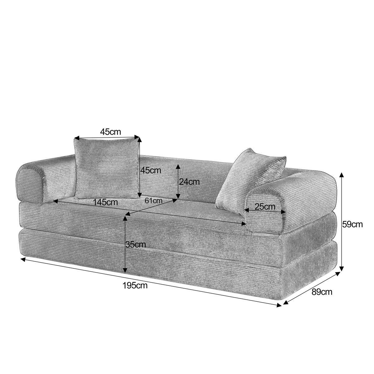 SCHLAFSOFA 2-Sitzer Sofa mit Schlaffunktion,Cord,Orange - Orange, Textil (195/59/89cm) - LVHOM