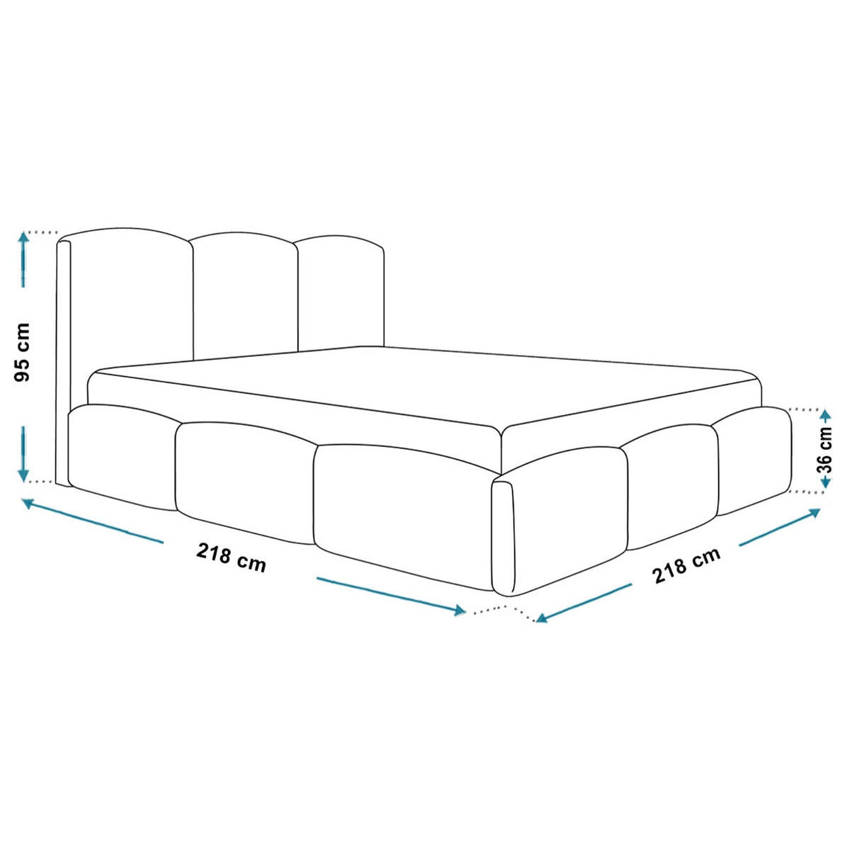 BETT 200x200 - Polsterbett mit Bettkasten und Metallrahmen - Modern Betten - Weicher Jasminstoff - Kollektion Zoya - Blau - Blau, Holz/Textil (200/200cm) - Alpi-Möbel