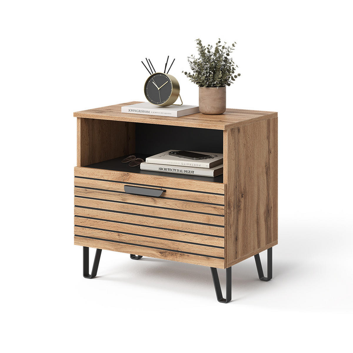 NACHTTISCH Amber Eiche Wotan 60 x 58 cm - Eiche Wotan, Holzwerkstoff (60/58/38cm) - Vicco