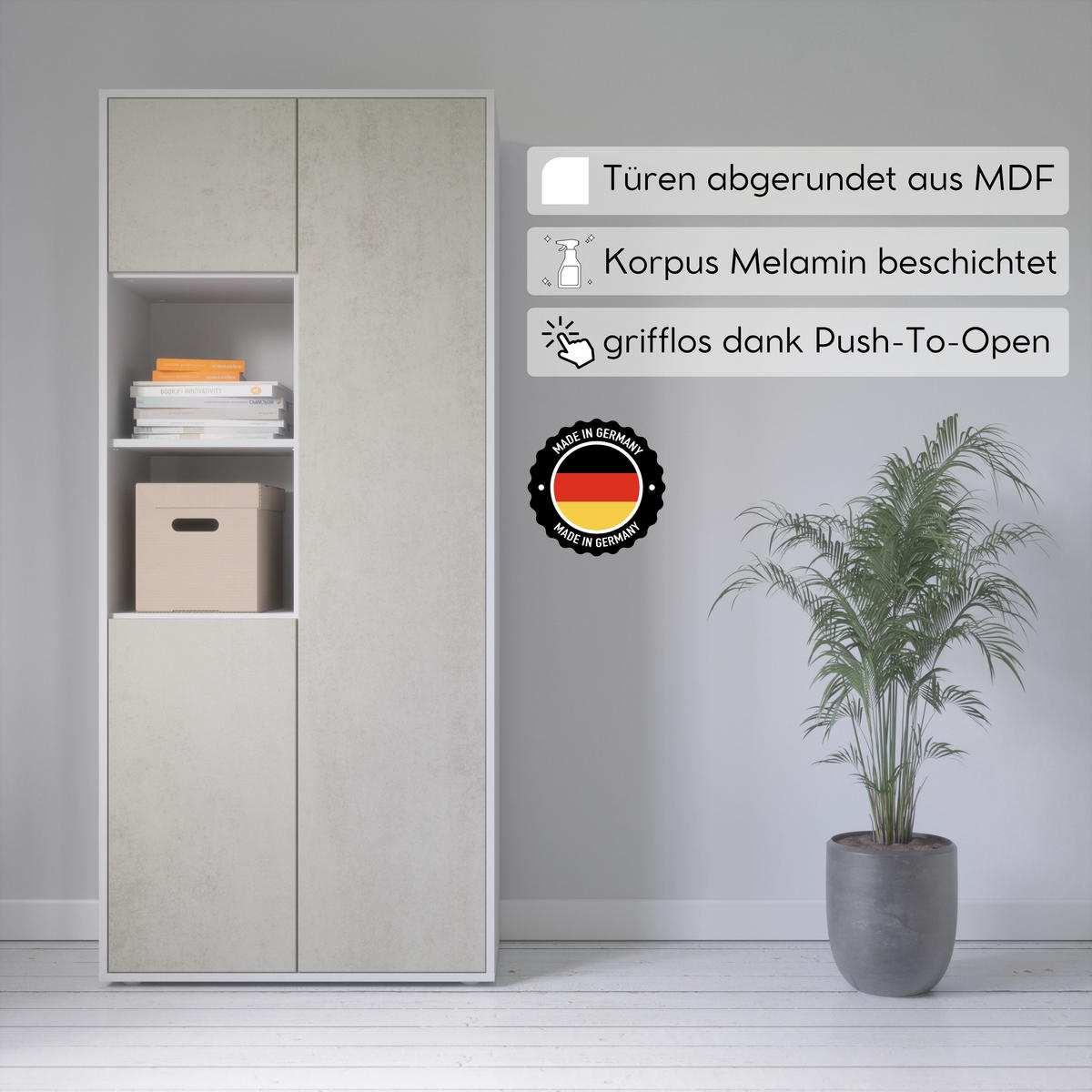 AKTENSCHRANK Amira T20 Beton Oxid 180/80/40 cm - Hellgrau, Holzwerkstoff (80/180/40cm) - SIMPLYFURN