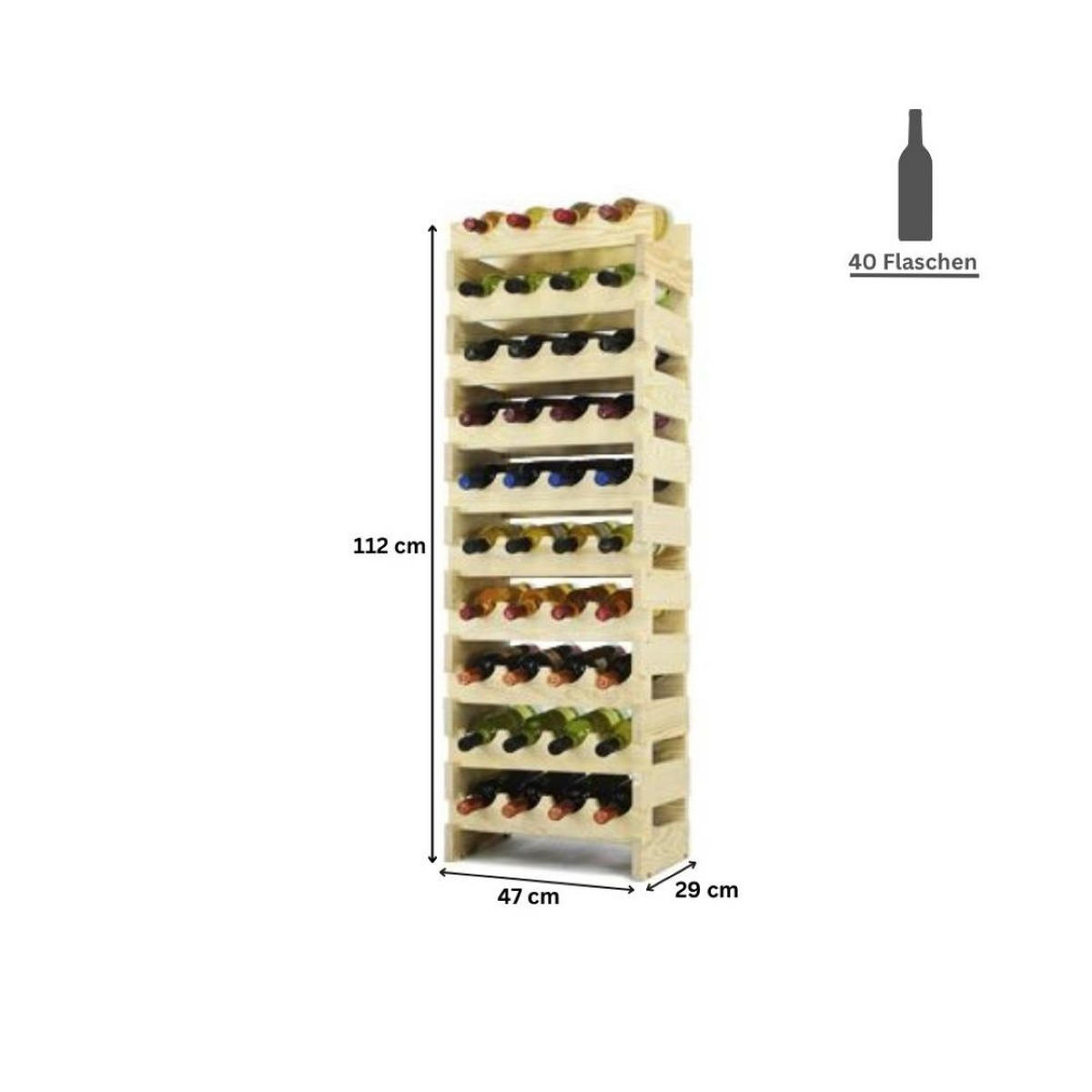 WEINREGAL Vinoteca Flex 112x47x29 cm 40 Flaschen Massives Kiefernholz Braun Geölt - Braun, Holz (47/112/29cm) - PROREGAL