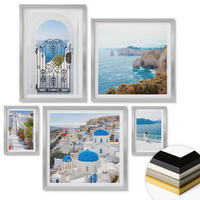 WANDBILDER 5er Set - 50x50 cm & 20x30 cm & 40x60 cm Silberner Rahmen - Weiße Treppenpflanzen Meer - Silberfarben, Kunststoff (40/60cm) - ArtPrintCave